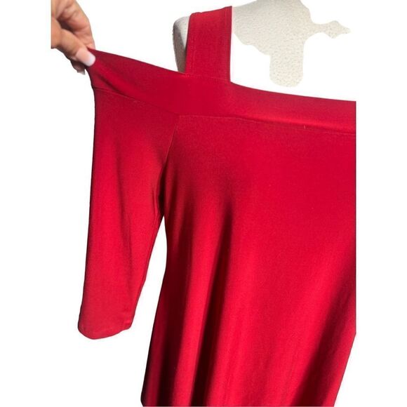 Clara Sun Woo Red Signature Cold Shoulder Tunic Blouse Size Medium - Picture 2 of 5